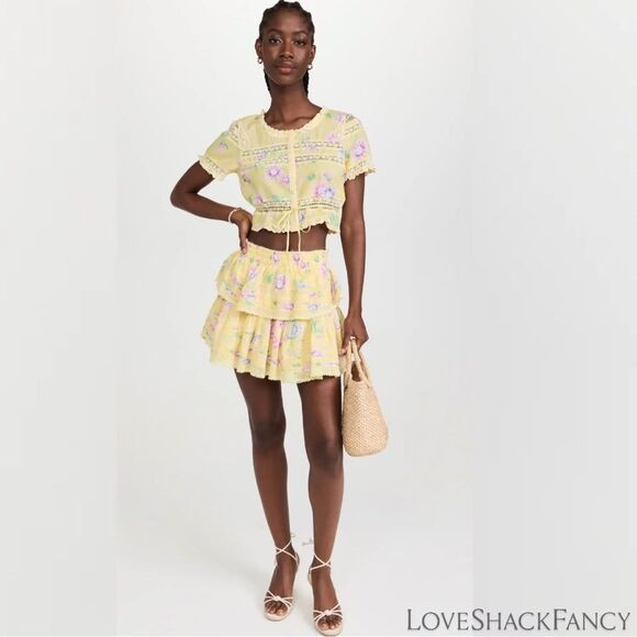 LOVESHACKFANCY **NWT** Farley Crop Top in Bright Azalea Yellow - Picture 5 of 11